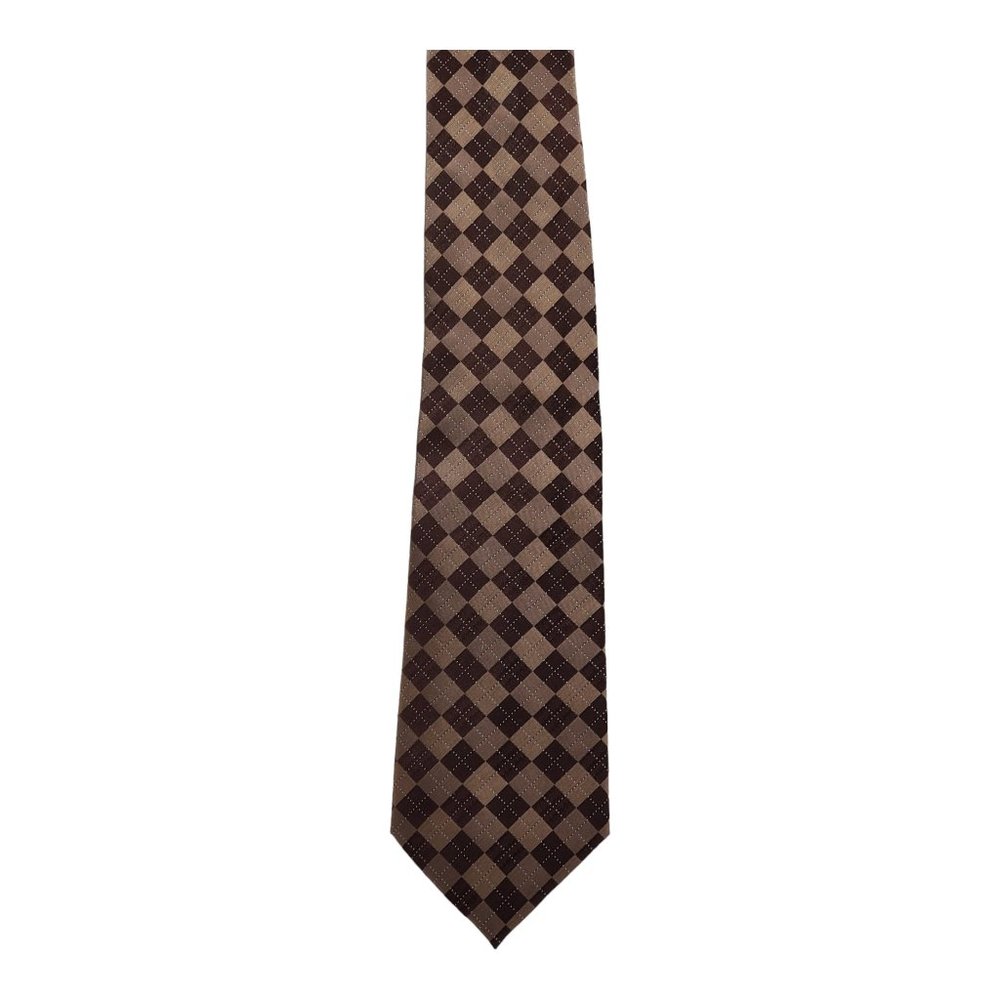 Paul Fredrick Argyle Check Pattern Brown 100% Sil… - image 1